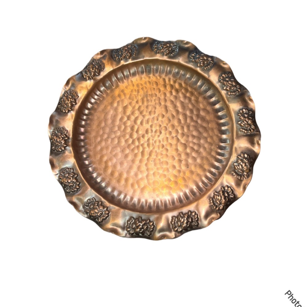 Paul Revere Shoppe Plate By Gregorian Solid Copper Edged With Embossed Flowers!!